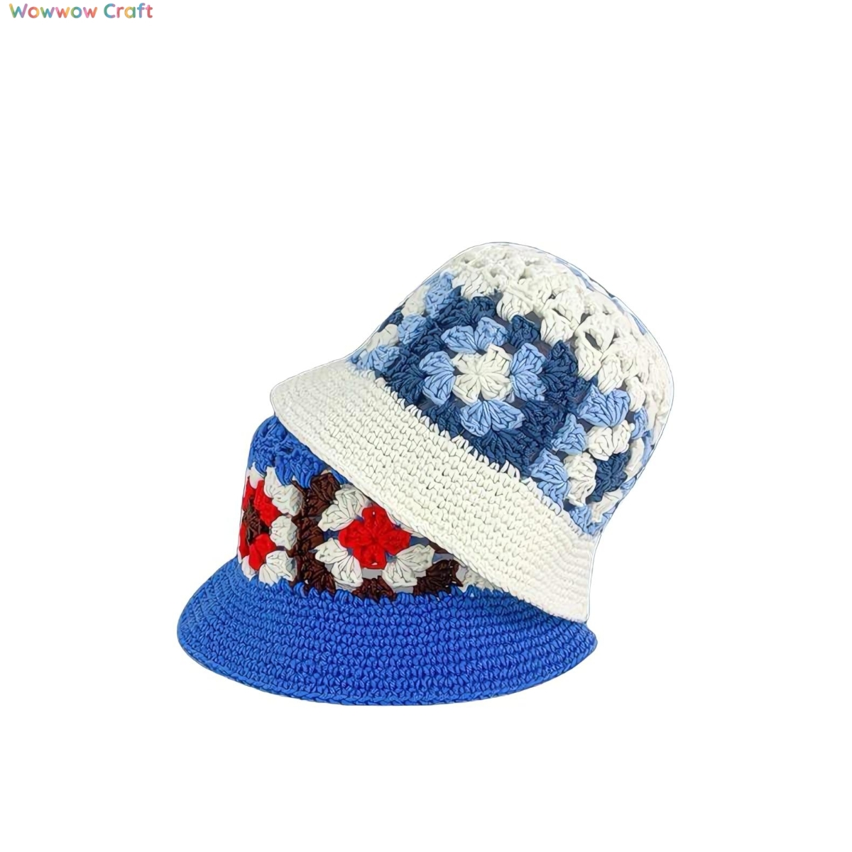 Crochet Hat,Handmade Flower Pattern Crocheted Bucket Hat - Crocheted hat